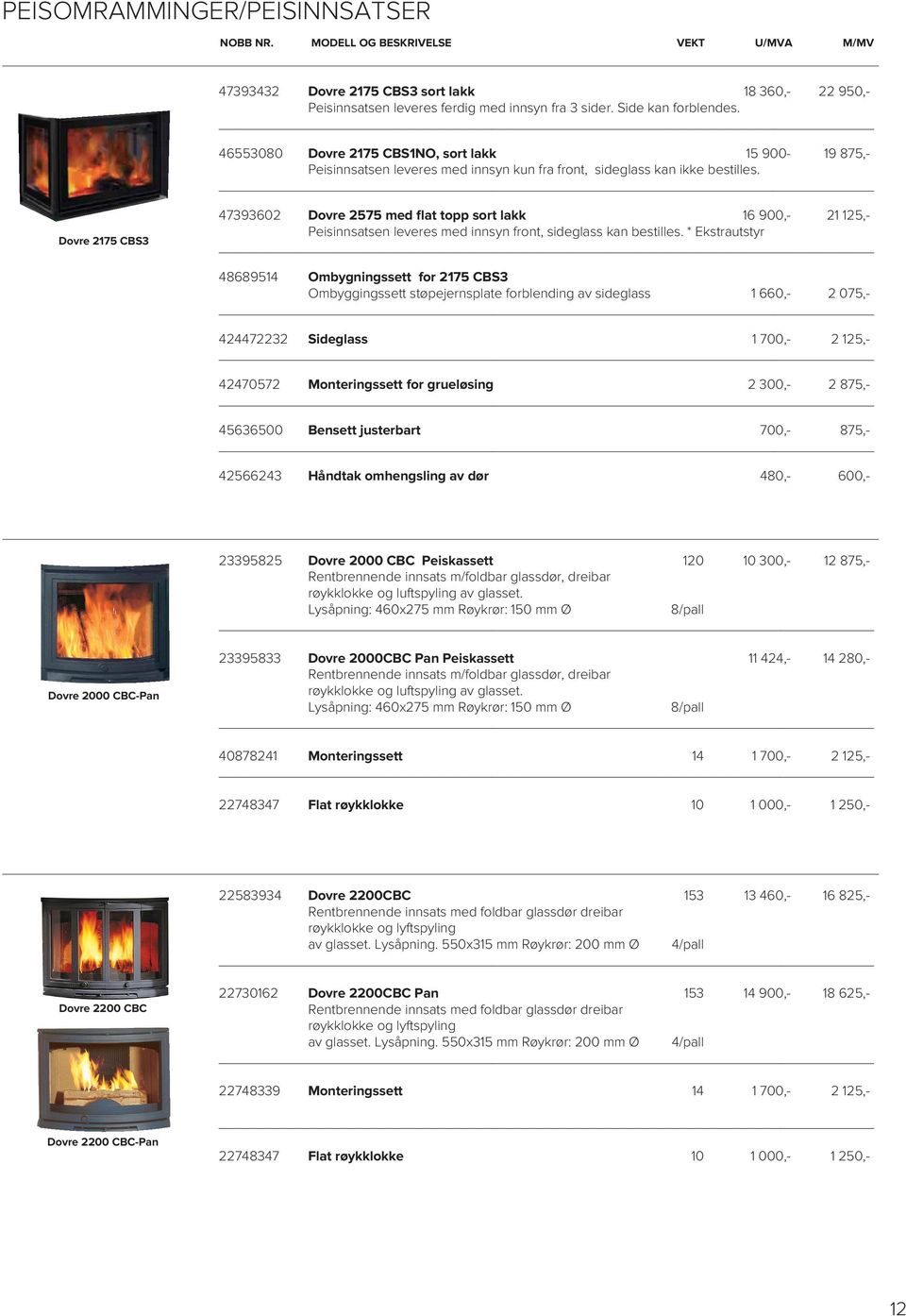 Dovre 2175 CBS3 47393602 Dovre 2575 med flat topp sort lakk 16 900,- 21 125,- Peisinnsatsen leveres med innsyn front, sideglass kan bestilles.