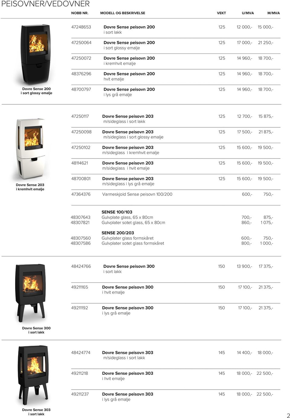 emalje Dovre Sense 203 i kremhvit emalje 47250117 Dovre Sense peisovn 203 125 12 700,- 15 875,- m/sideglass 47250098 Dovre Sense peisovn 203 125 17 500,- 21 875,- m/sideglass i sort glossy emalje