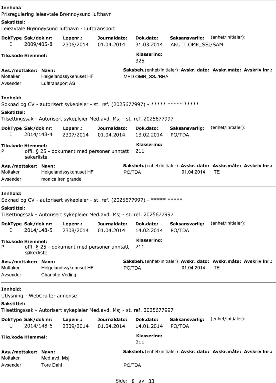 02.2014 Avs./mottaker: Navn: Saksbeh. Avskr. dato: Avskr.måte: Avskriv lnr.: TE monica iren grande Søknad og CV - autorisert sykepleier - st. ref.