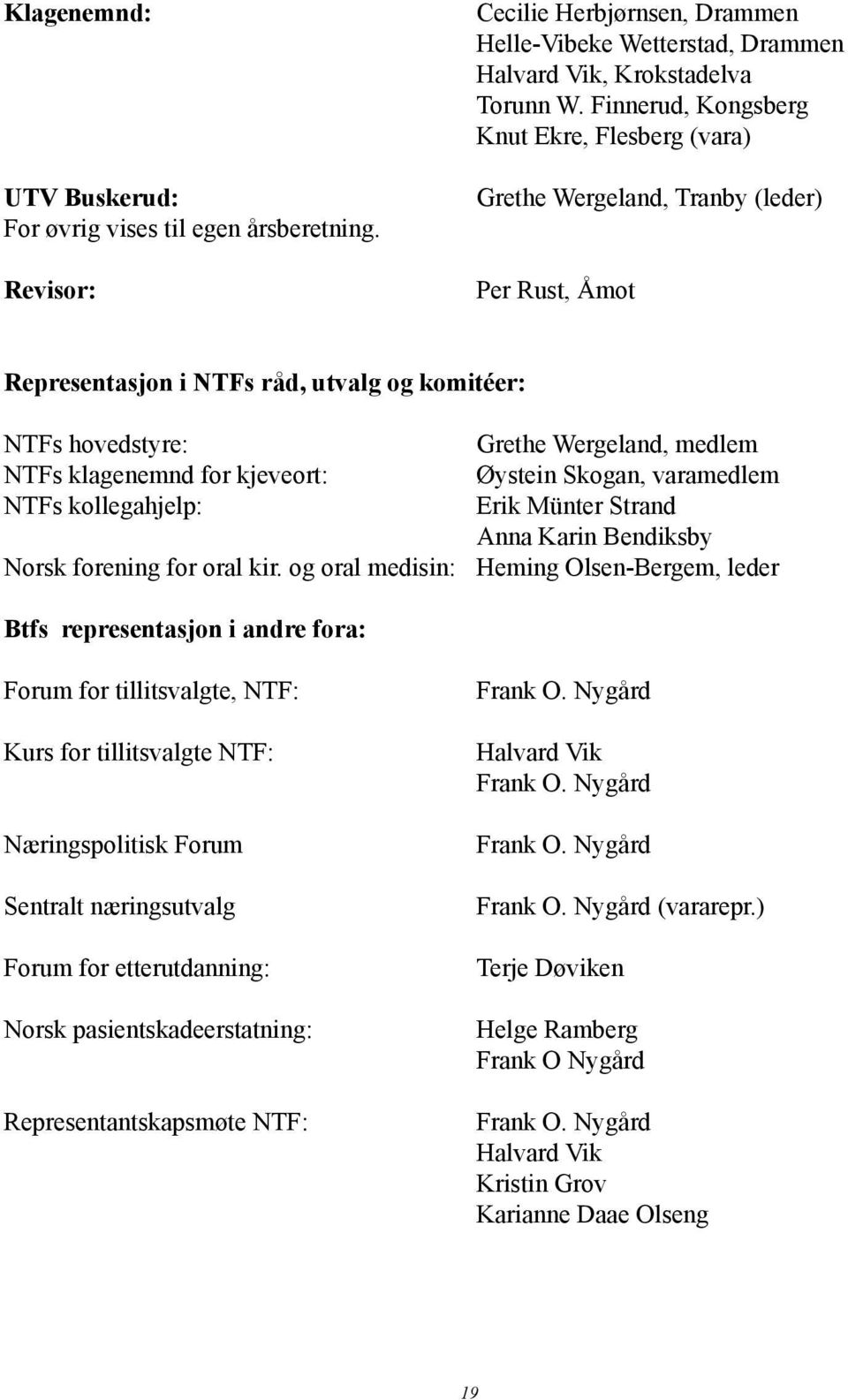 for kjeveort: Øystein Skogan, varamedlem NTFs kollegahjelp: Erik Münter Strand Anna Karin Bendiksby Norsk forening for oral kir.