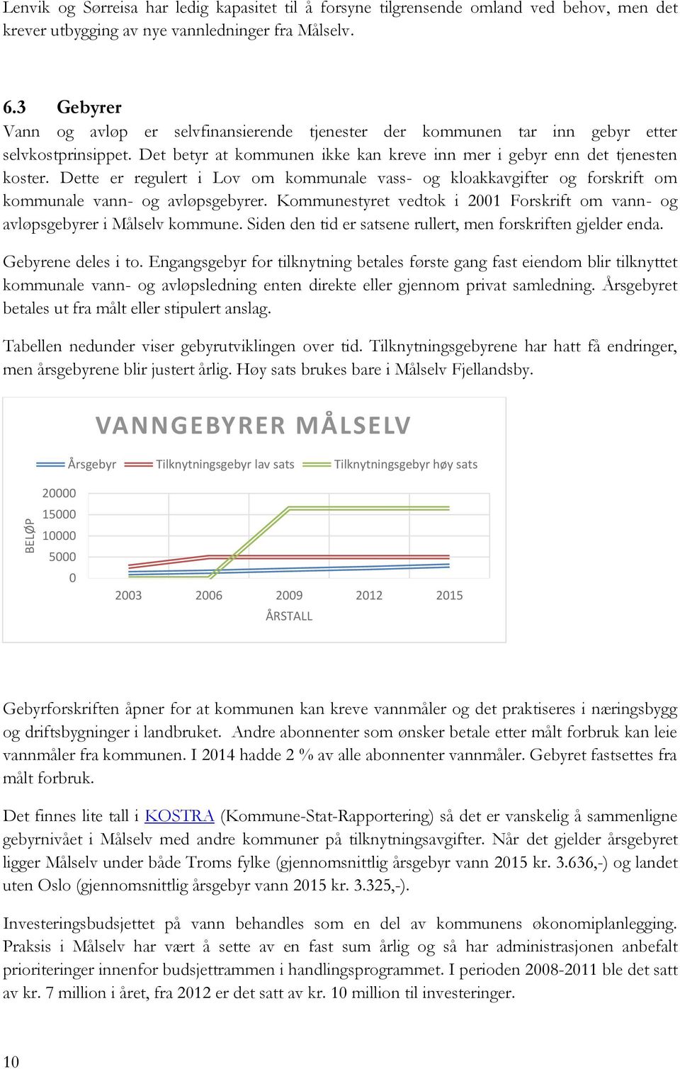 Dette er regulert i Lov om kommunale vass- og kloakkavgifter og forskrift om kommunale vann- og avløpsgebyrer. Kommunestyret vedtok i 2001 Forskrift om vann- og avløpsgebyrer i Målselv kommune.