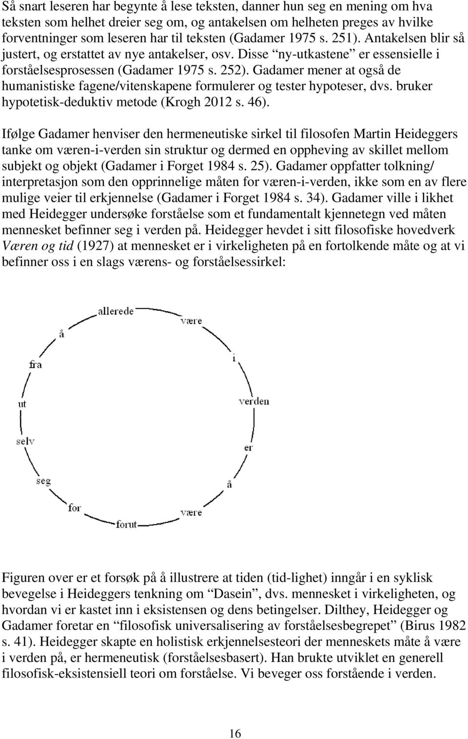 Gadamer mener at også de humanistiske fagene/vitenskapene formulerer og tester hypoteser, dvs. bruker hypotetisk-deduktiv metode (Krogh 2012 s. 46).