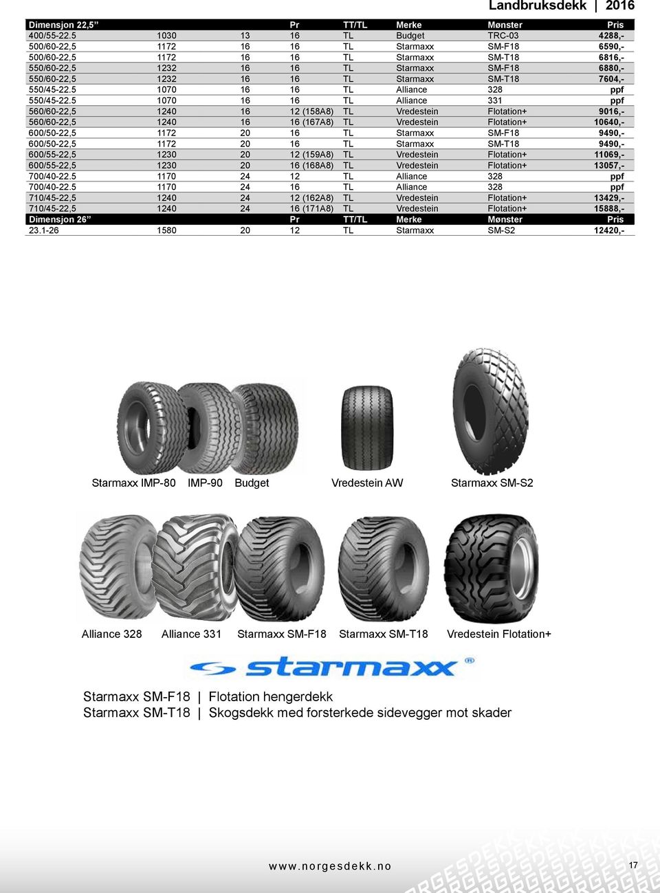 Starmaxx SM-T18 7604,- 550/45-22.5 1070 16 16 Alliance 328 ppf 550/45-22.
