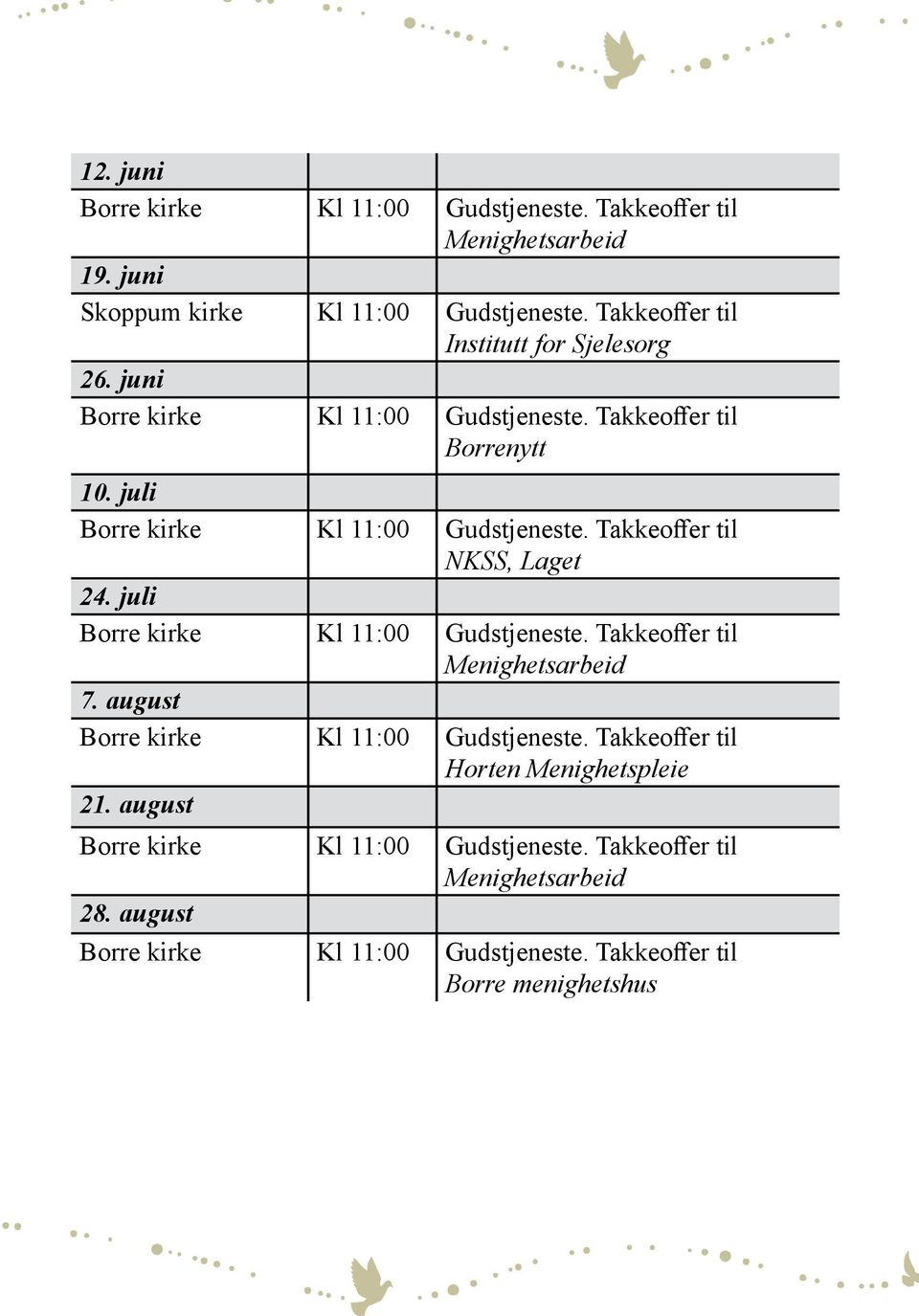 Takkeoffer til Institutt for Sjelesorg 26. juni Borrenytt 10.