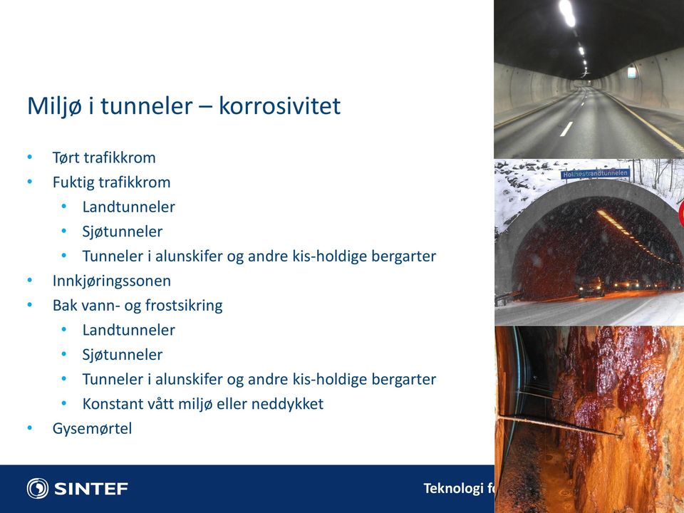 Innkjøringssonen Bak vann- og frostsikring Landtunneler  Konstant vått miljø