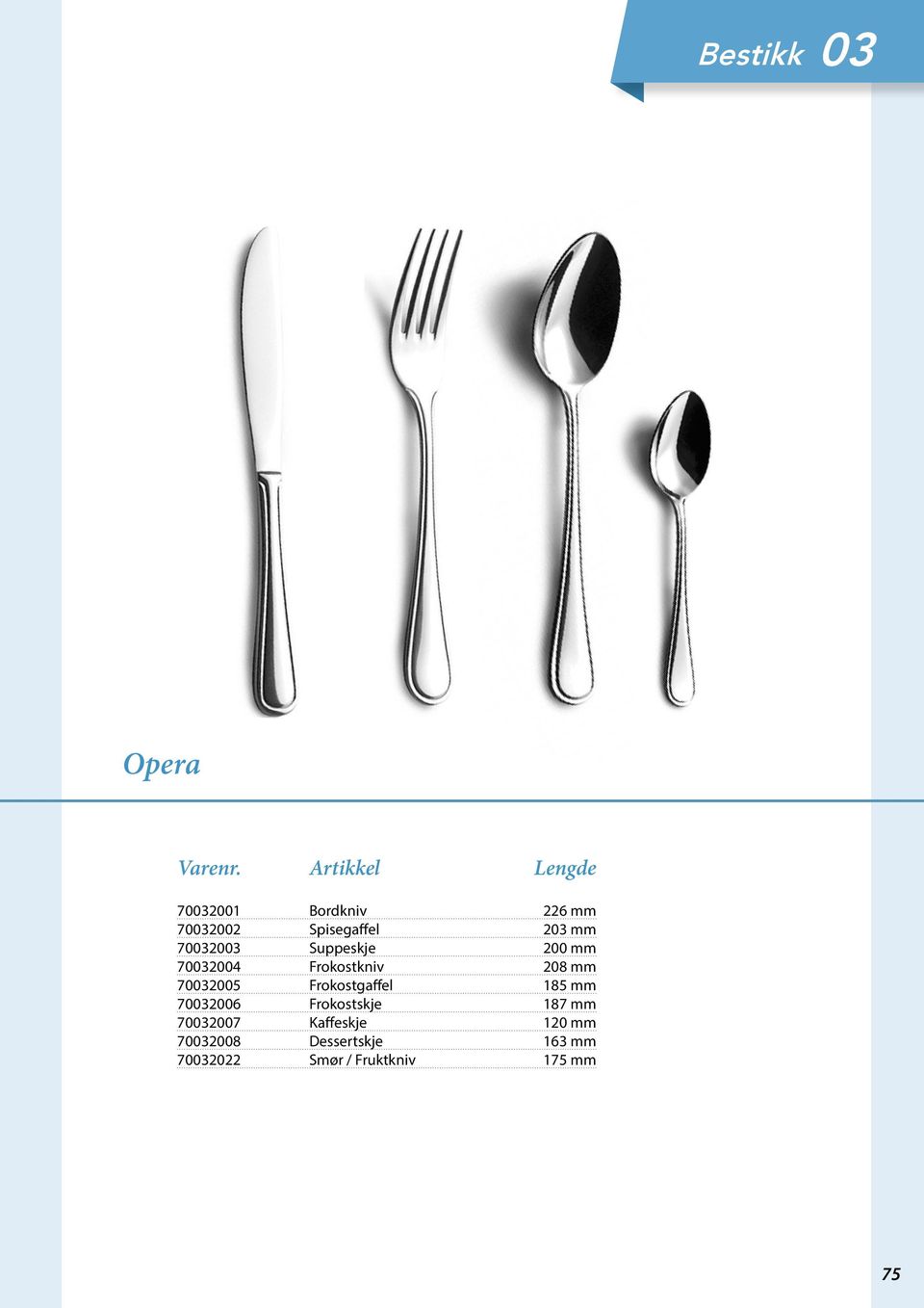 Frokostgaffel 185 mm 702006 Frokostskje 187 mm 702007