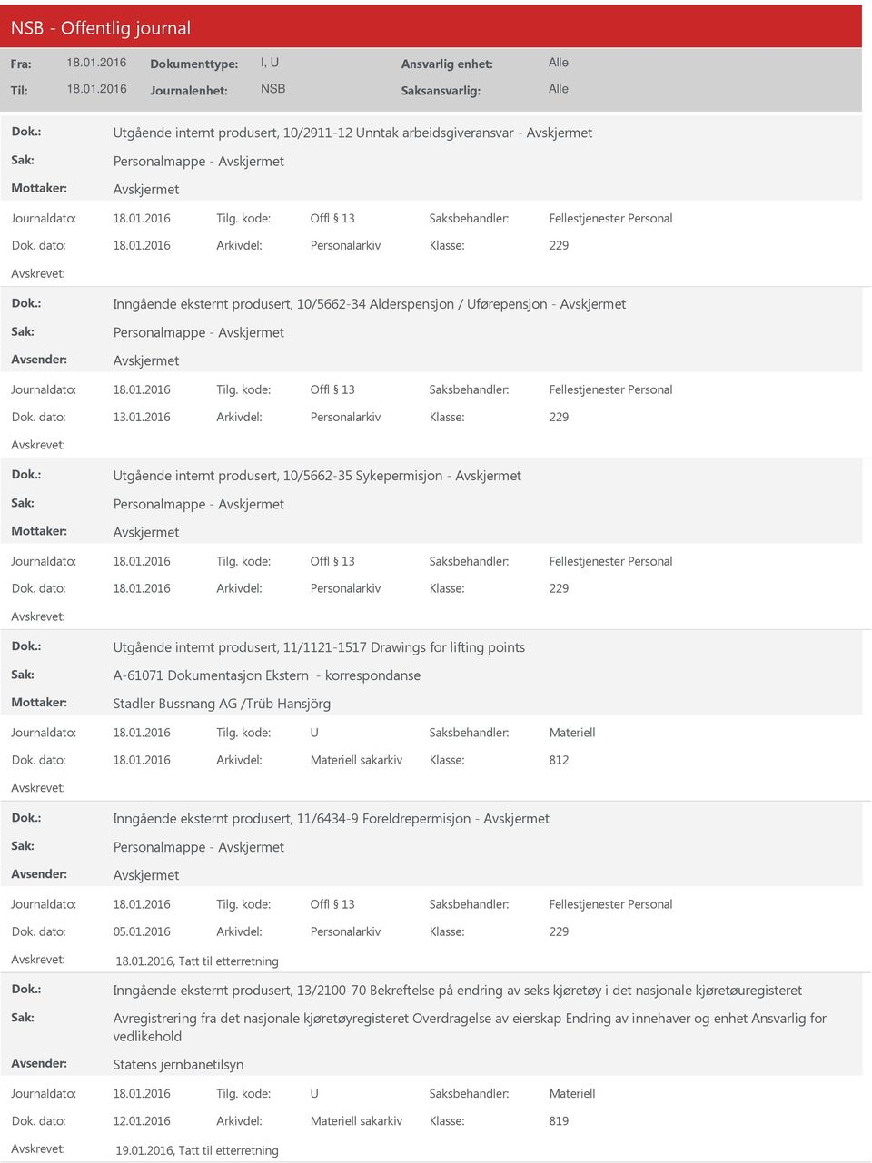 2016 Arkivdel: Personalarkiv tgående internt produsert, 10/5662-35 Sykepermisjon - Personalmappe - Dok.