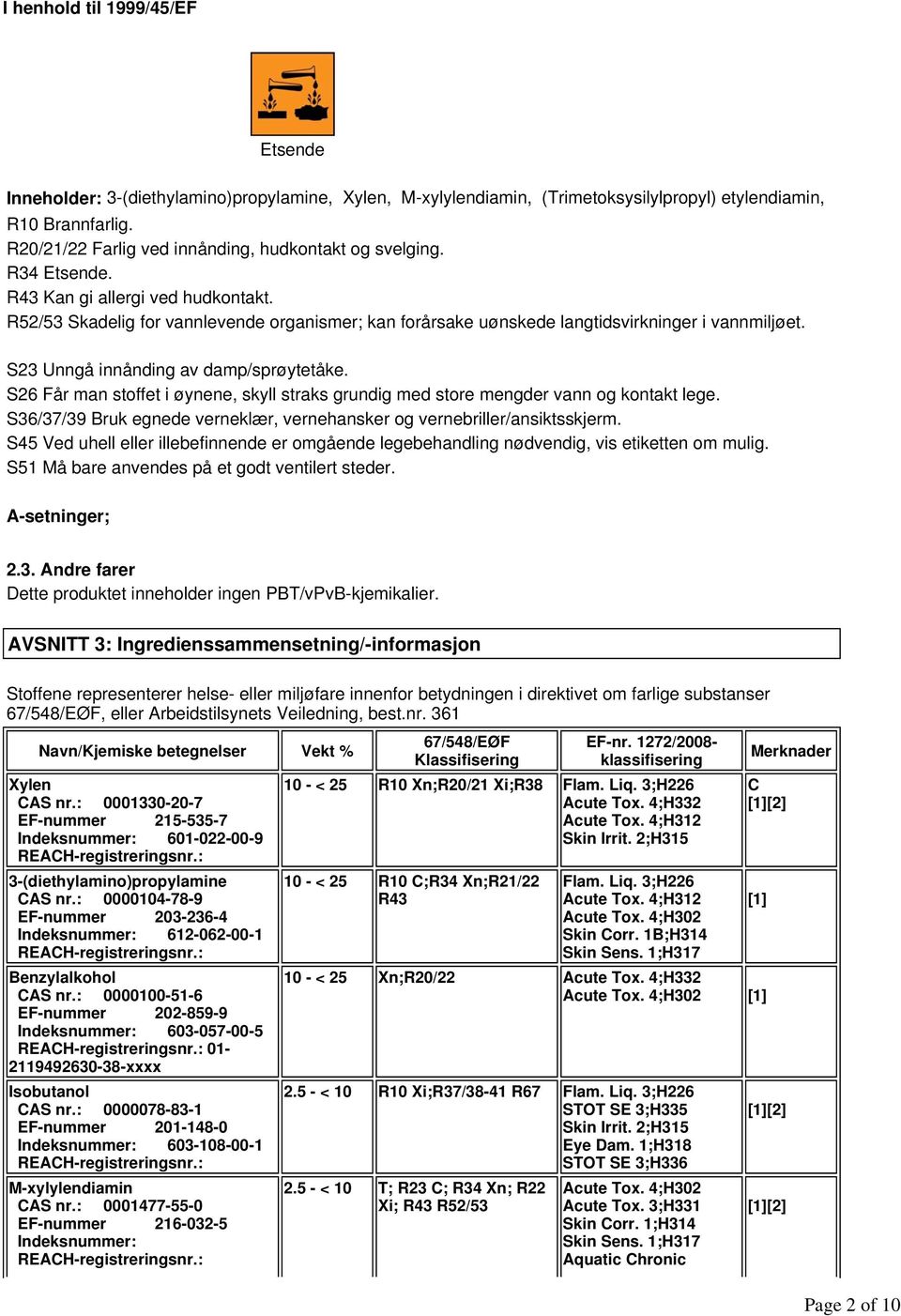 R52/53 Skadelig for vannlevende organismer; kan forårsake uønskede langtidsvirkninger i vannmiljøet. S23 Unngå innånding av damp/sprøytetåke.