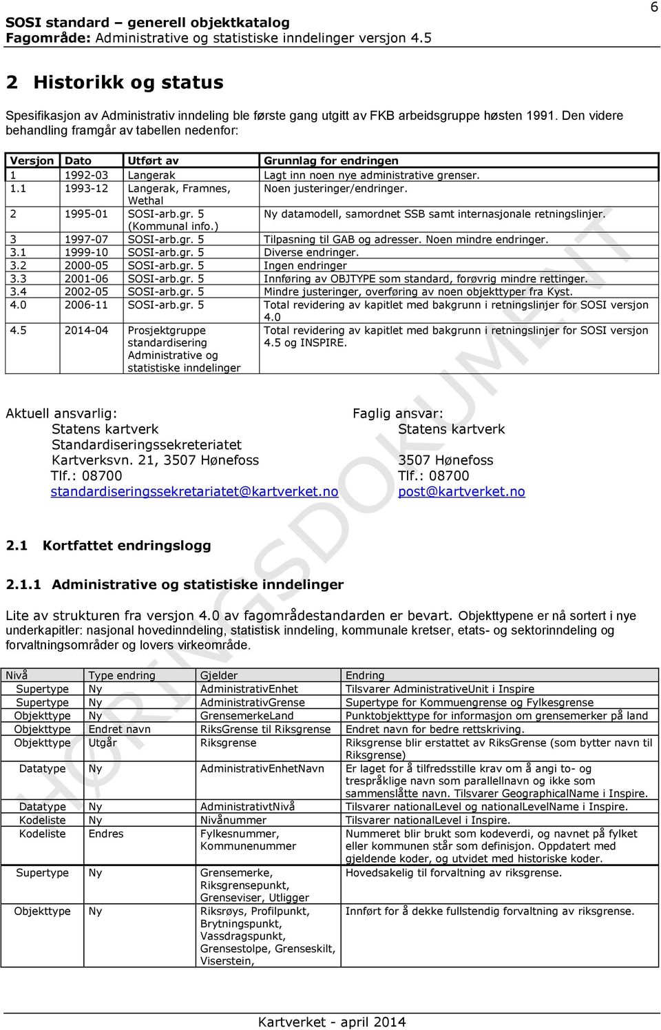 Wethal 2 1995-01 SOSI-arb.gr. 5 Ny datamodell, samordnet SSB samt internasjonale retningslinjer. (Kommunal info.) 3 1997-07 SOSI-arb.gr. 5 Tilpasning til GAB og adresser. Noen mindre endringer. 3.1 1999-10 SOSI-arb.