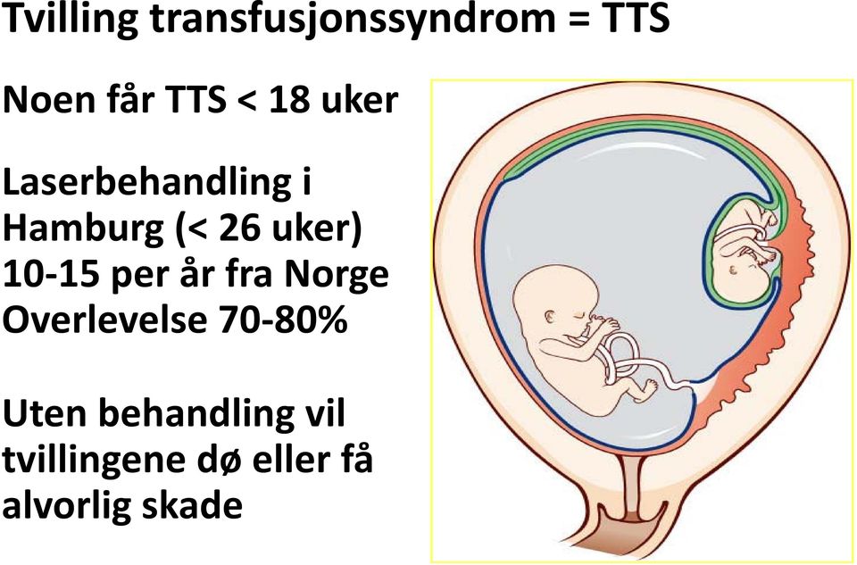 10-15 per år fra Norge Overlevelse 70-80% Uten