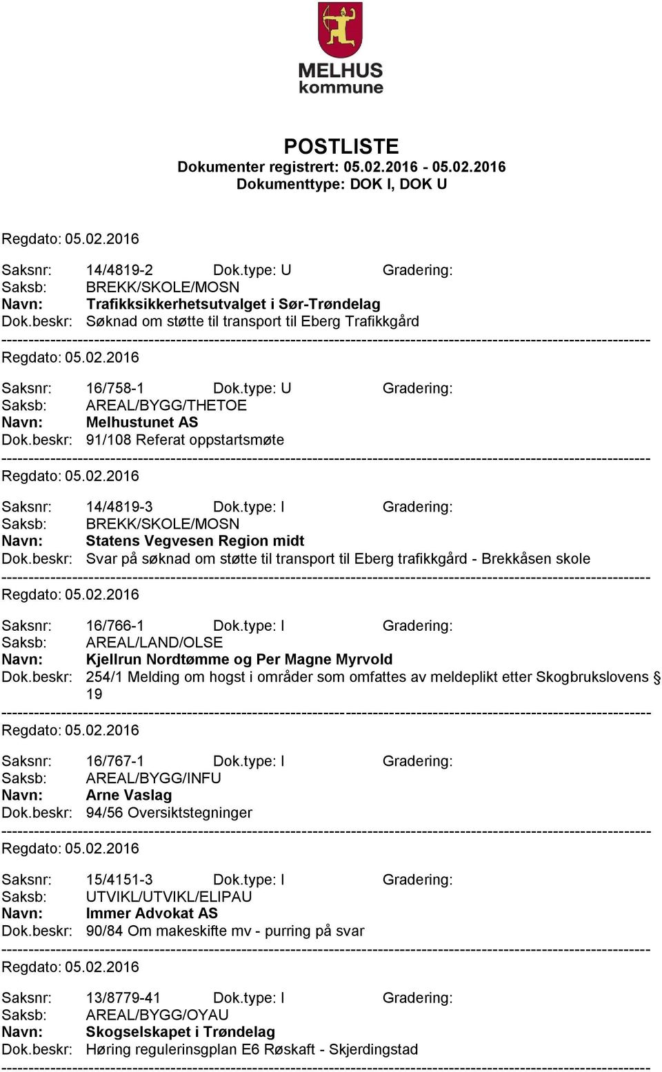 type: I Gradering: Saksb: BREKK/SKOLE/MOSN Navn: Statens Vegvesen Region midt Dok.beskr: Svar på søknad om støtte til transport til Eberg trafikkgård - Brekkåsen skole Saksnr: 16/766-1 Dok.