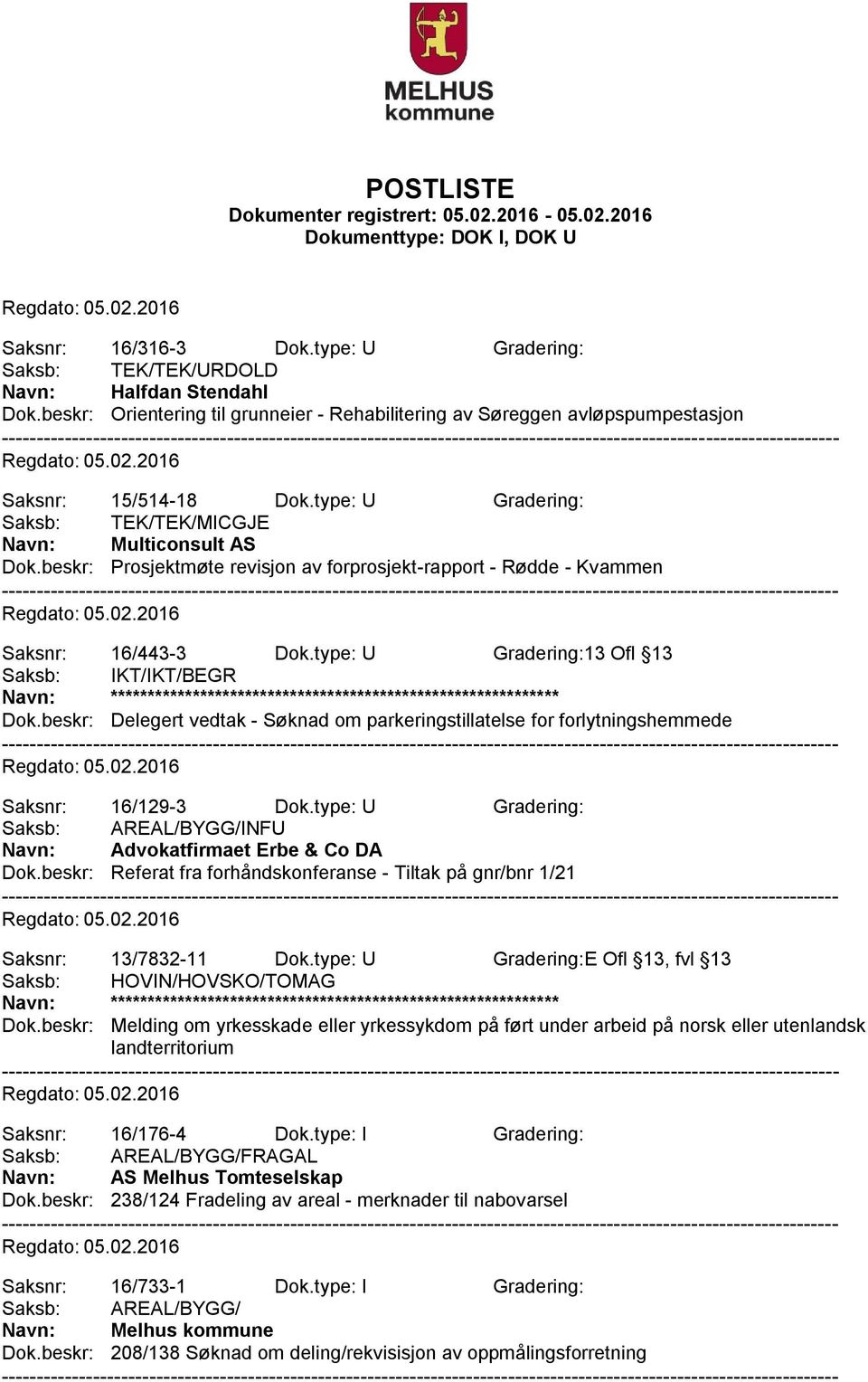 type: U Gradering:13 Ofl 13 Saksb: IKT/IKT/BEGR Dok.beskr: Delegert vedtak - Søknad om parkeringstillatelse for forlytningshemmede Saksnr: 16/129-3 Dok.