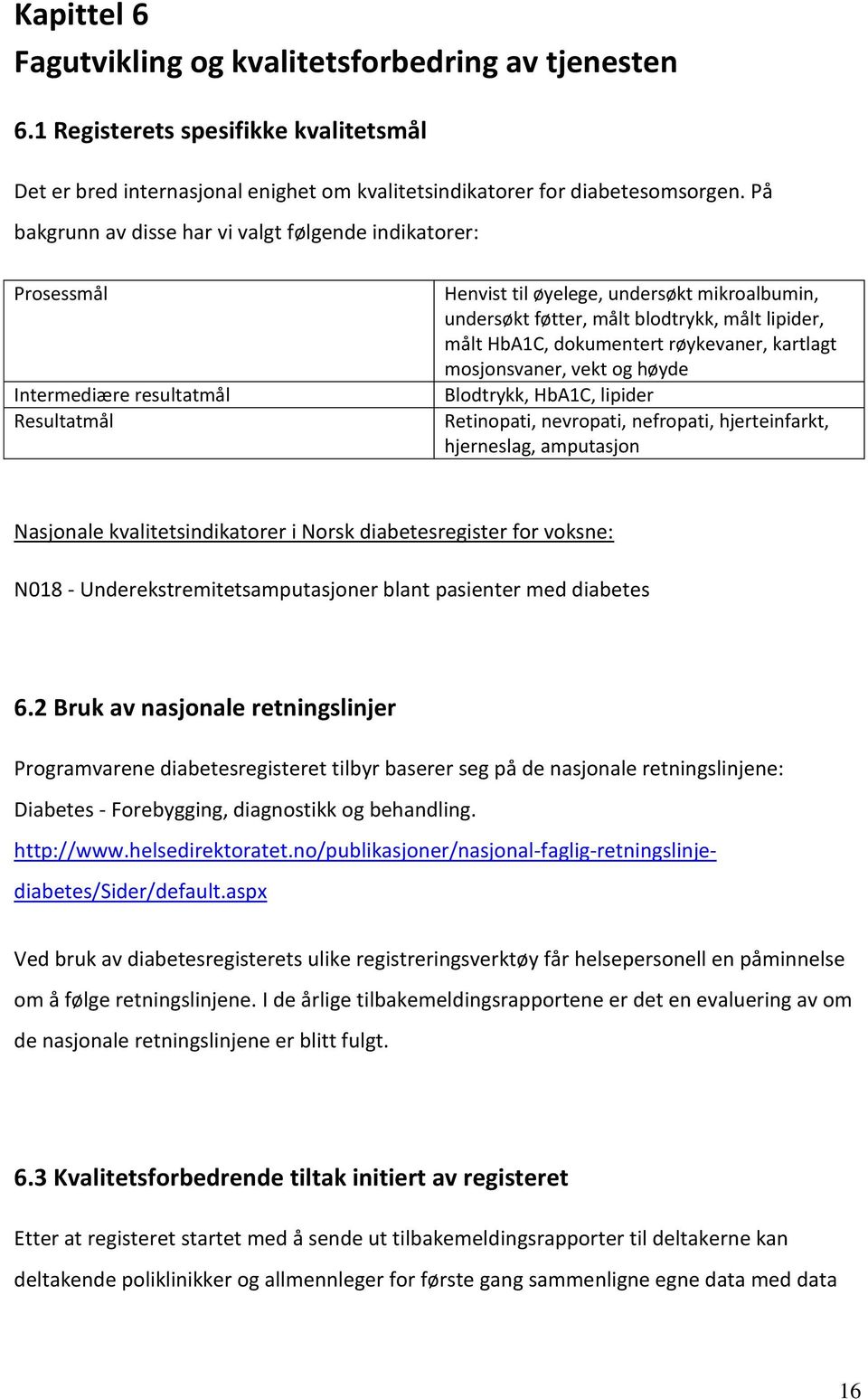 målt HbA1C, dokumentert røykevaner, kartlagt mosjonsvaner, vekt og høyde Blodtrykk, HbA1C, lipider Retinopati, nevropati, nefropati, hjerteinfarkt, hjerneslag, amputasjon Nasjonale