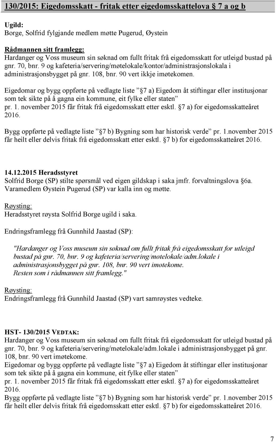 Eigedomar og bygg oppførte på vedlagte liste 7 a) Eigedom åt stiftingar eller institusjonar som tek sikte på å gagna ein kommune, eit fylke eller staten pr. 1.