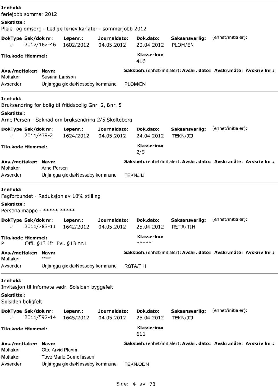 2012 TEKN/JJ 2/5 Avs./mottaker: Navn: Saksbeh. Avskr. dato: Avskr.måte: Avskriv lnr.