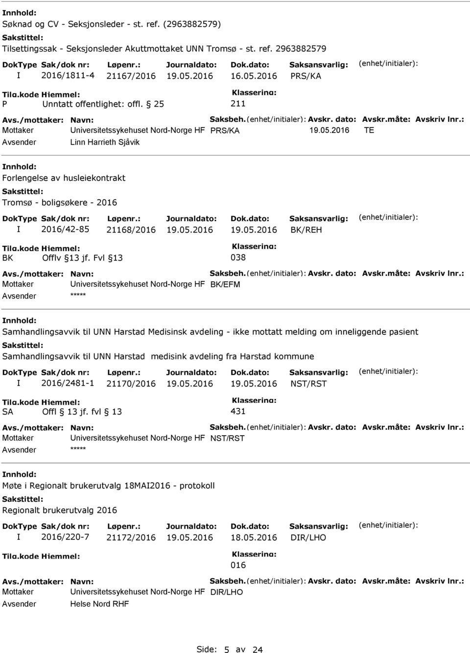 Fvl 13 038 Mottaker niversitetssykehuset Nord-Norge HF BK/EFM ***** nnhold: Samhandlingsavvik til NN Harstad Medisinsk avdeling - ikke mottatt melding om inneliggende pasient Samhandlingsavvik til NN