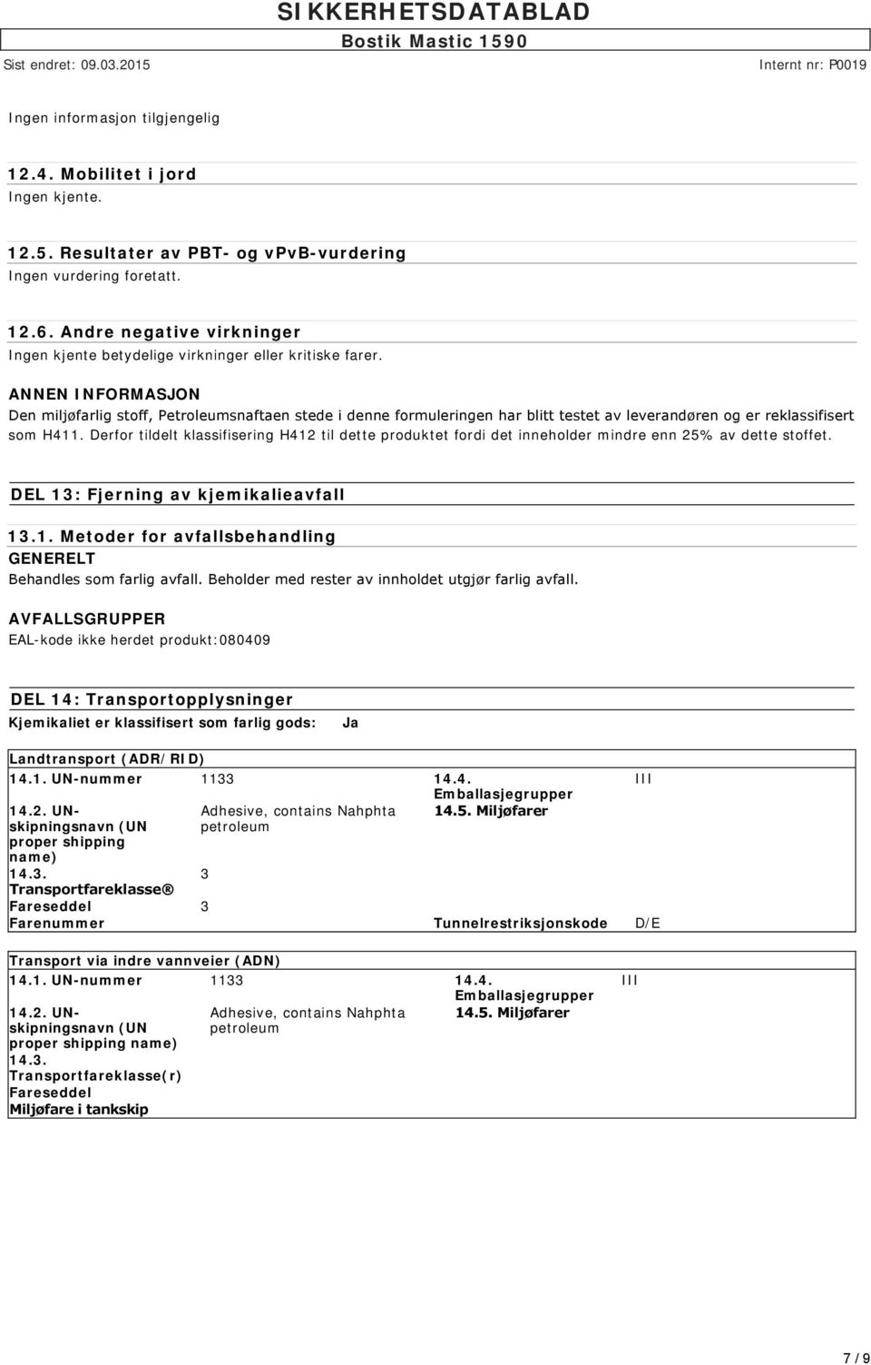 Den miljøfarlig stoff, Petroleumsnaftaen stede i denne formuleringen har blitt testet av leverandøren og er reklassifisert som H411.