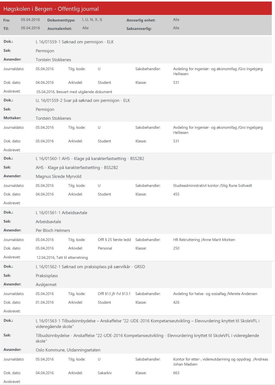 dato: Arkivdel: Student 531 I, 16/01560-1 AHS - Klage på karakterfastsetting - BSS2B2 AHS - Klage på karakterfastsetting - BSS2B2 Magnus Skrede Myrvold Studieadministrativt kontor /Stig Rune Soltvedt