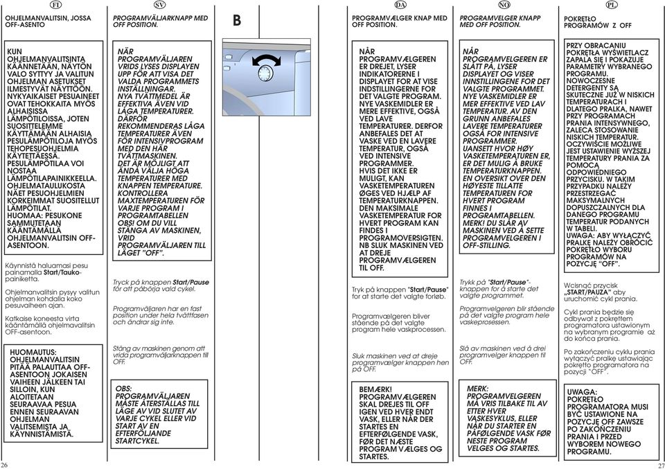 NYKYAIKAISET PESUAINEET OVAT TEHOKKAITA MYÖS ALHAISISSA LÄMPÖTILOISSA, JOTEN SUOSITTELEMME KÄYTTÄMÄÄN ALHAISIA PESULÄMPÖTILOJA MYÖS TEHOPESUOHJELMIA KÄYTETTÄESSÄ.