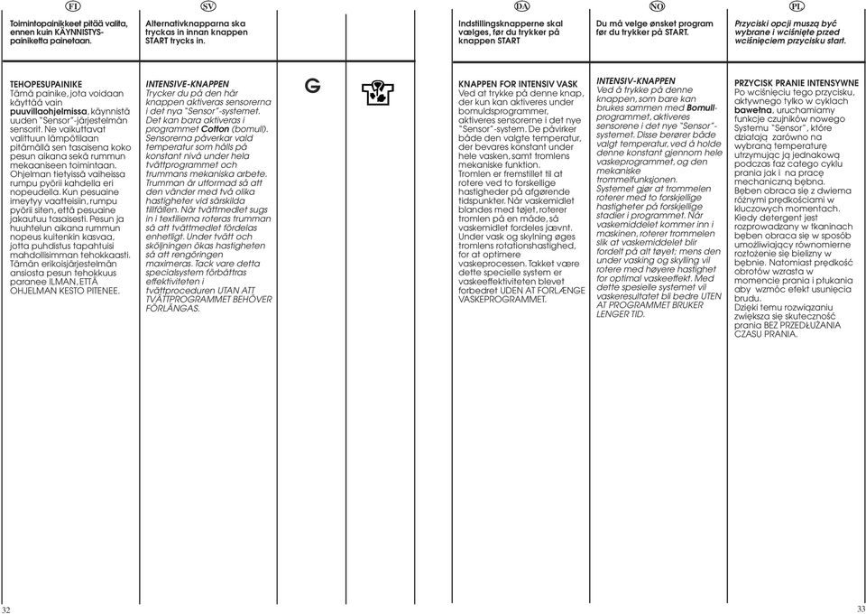 TEHOPESUPAINIKE Tämä painike, jota voidaan käyttää vain puuvillaohjelmissa, käynnistä uuden Sensor järjestelmän sensorit.