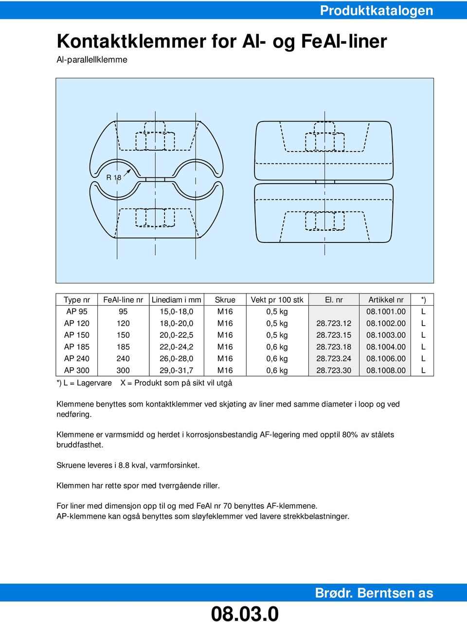 00 L AP 240 240 26,0-28,0 M16 0,6 kg 28.723.24 08.1006.00 L AP 300 300 29,0-31,7 M16 0,6 kg 28.723.30 08.1008.