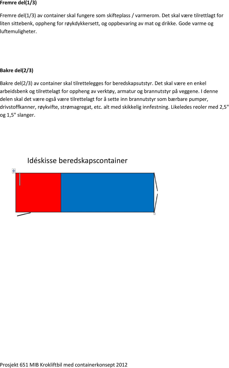 Bakre del(2/3) Bakre del(2/3) av container skal tilrettelegges for beredskapsutstyr.