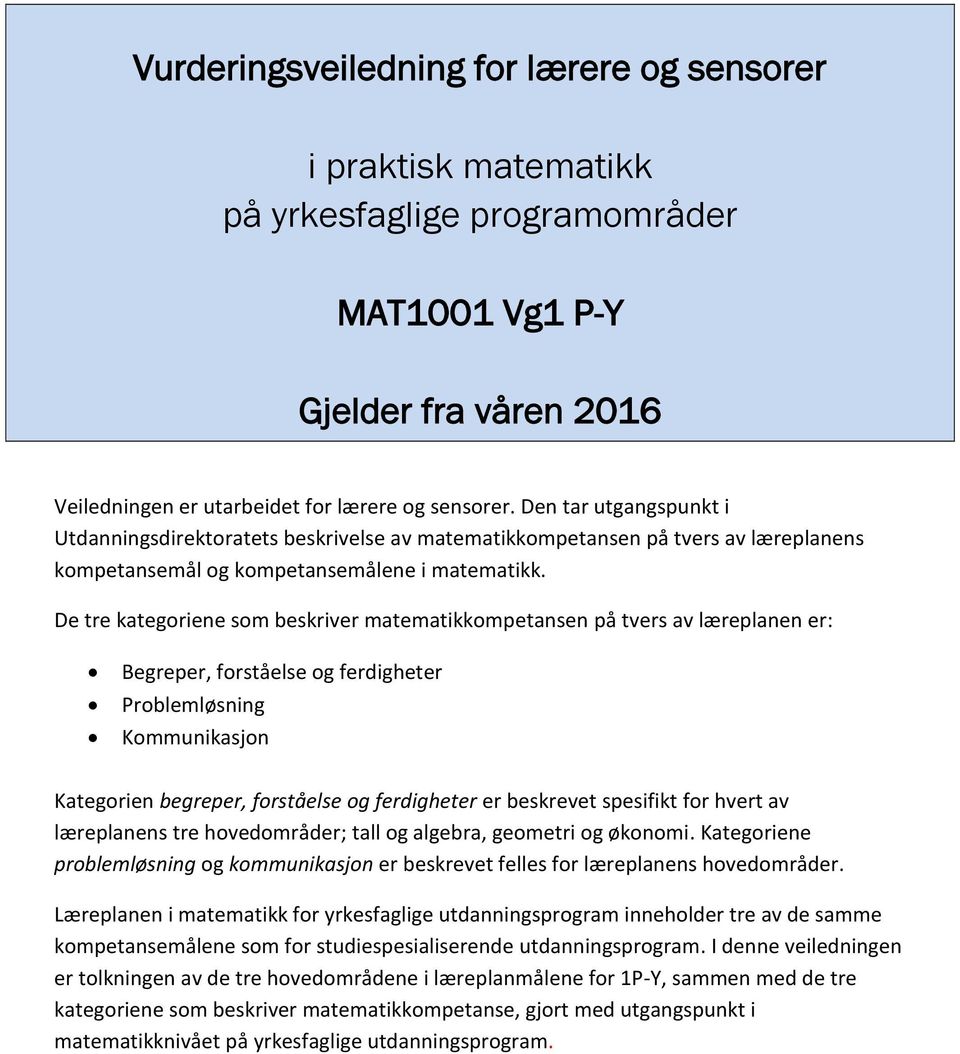 De tre kategoriene som beskriver matematikn på tvers av læreplanen er: ferdigheter Problemløsning Kommunikasjon Kategorien begreper, ferdigheter er beskrevet spesifikt for hvert av læreplanens tre