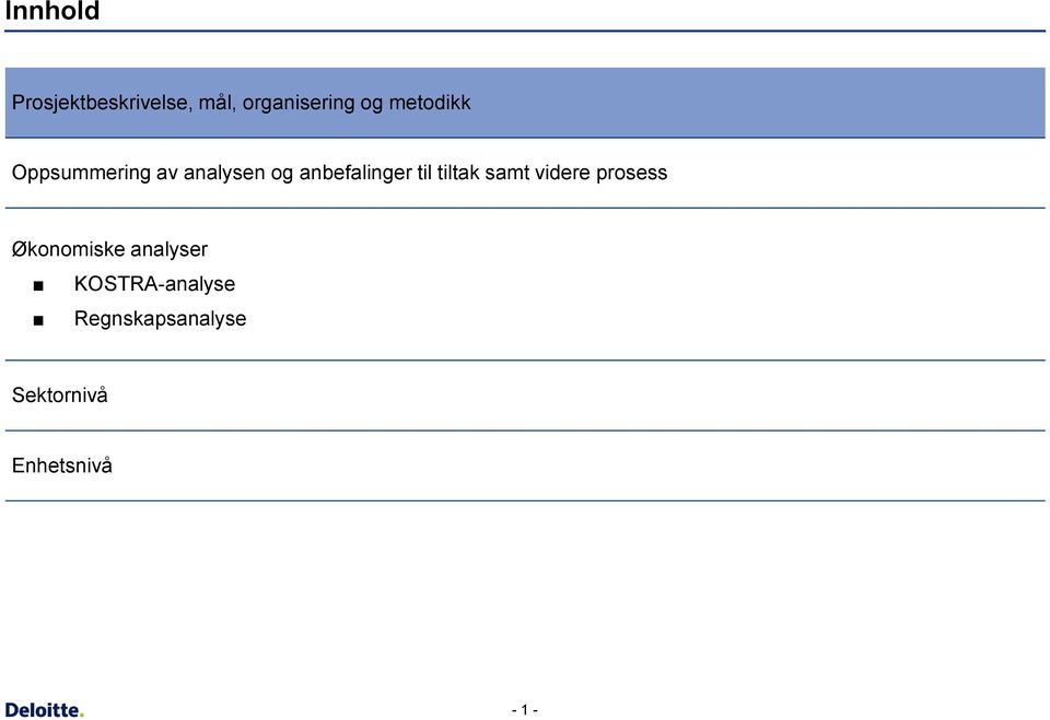 til tiltak samt videre prosess Økonomiske analyser