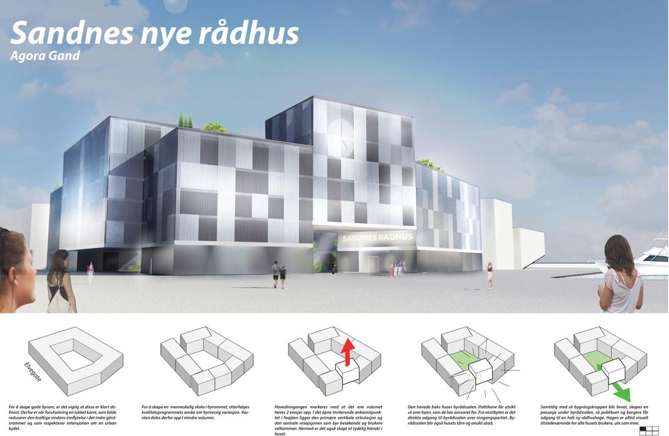 For å skape en menneskelig skala i byrommet, etterfølges kvalitetsprogrammets ønske om bymessig variasjon. Karréen deles derfor opp i mindre volumer.