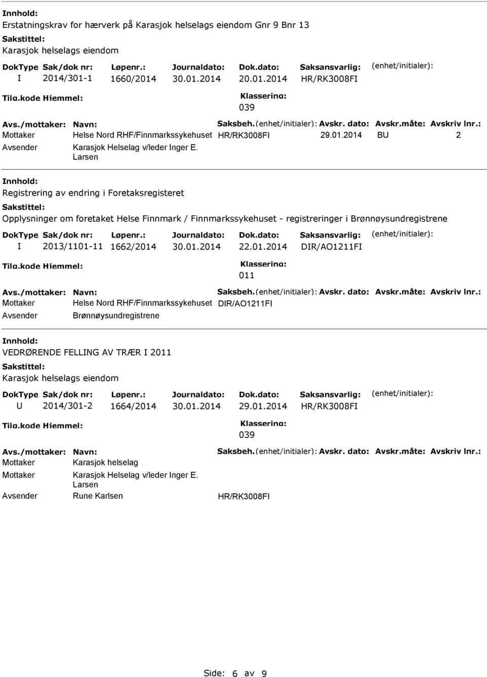 Larsen nnhold: Registrering av endring i Foretaksregisteret Opplysninger om foretaket Helse Finnmark / Finnmarkssykehuset - registreringer i Brønnøysundregistrene 2013