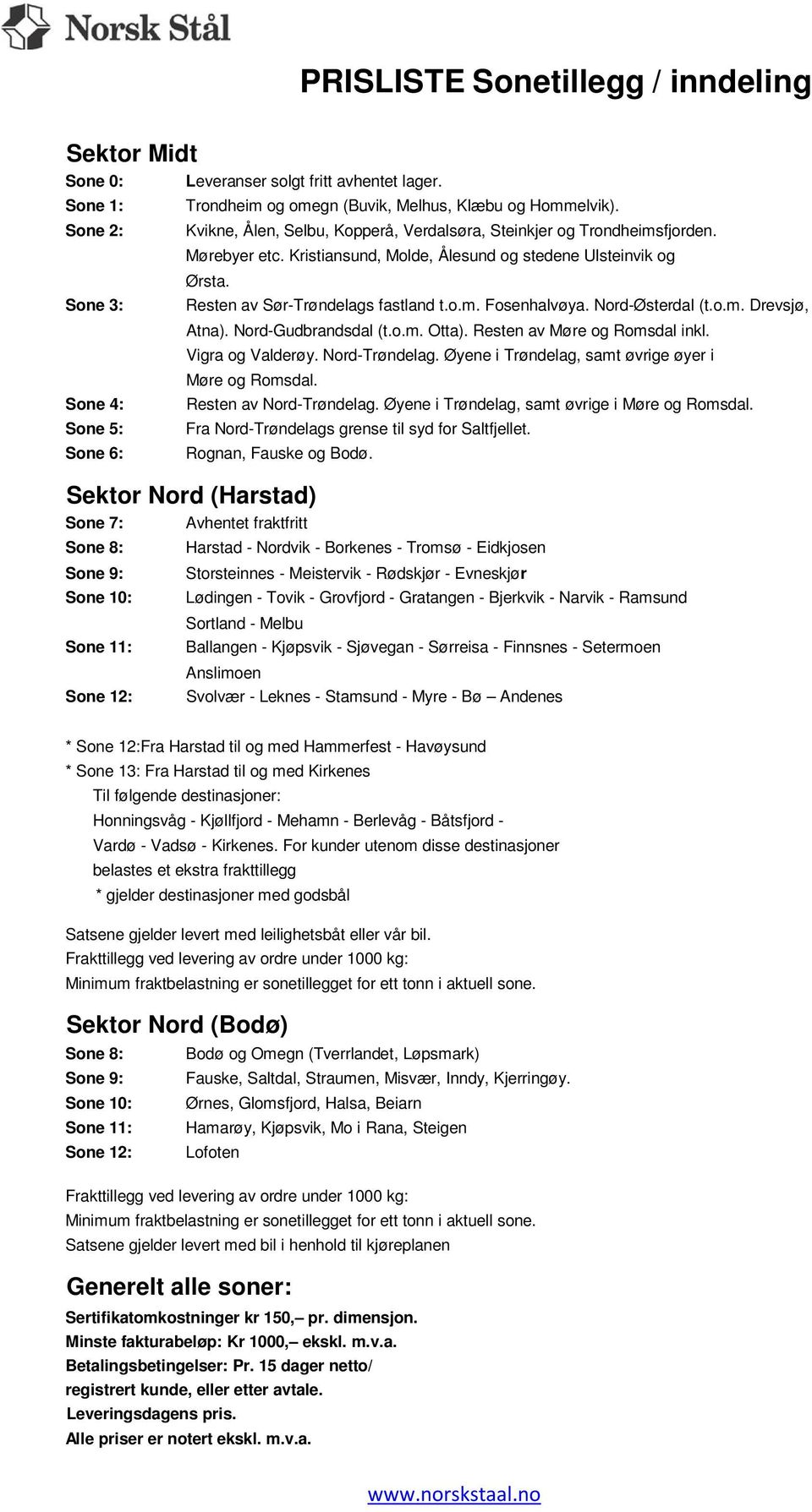 Nord-Østerdal (t.o.m. Drevsjø, Atna). Nord-Gudbrandsdal (t.o.m. Otta). Resten av Møre og Romsdal inkl. Vigra og Valderøy. Nord-Trøndelag. Øyene i Trøndelag, samt øvrige øyer i Møre og Romsdal.