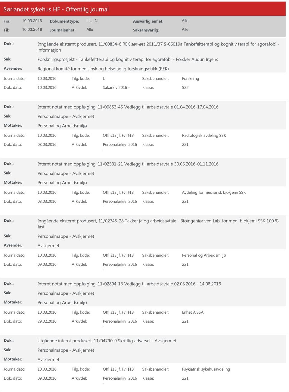 dato: Arkivdel: Sakarkiv 2016 Klasse: 522 Internt notat med oppfølging, 11/0085345 Vedlegg til arbeidsavtale 01.04.201617.04.2016 Personalmappe Radiologisk avdeling SSK Dok. dato: 08.03.