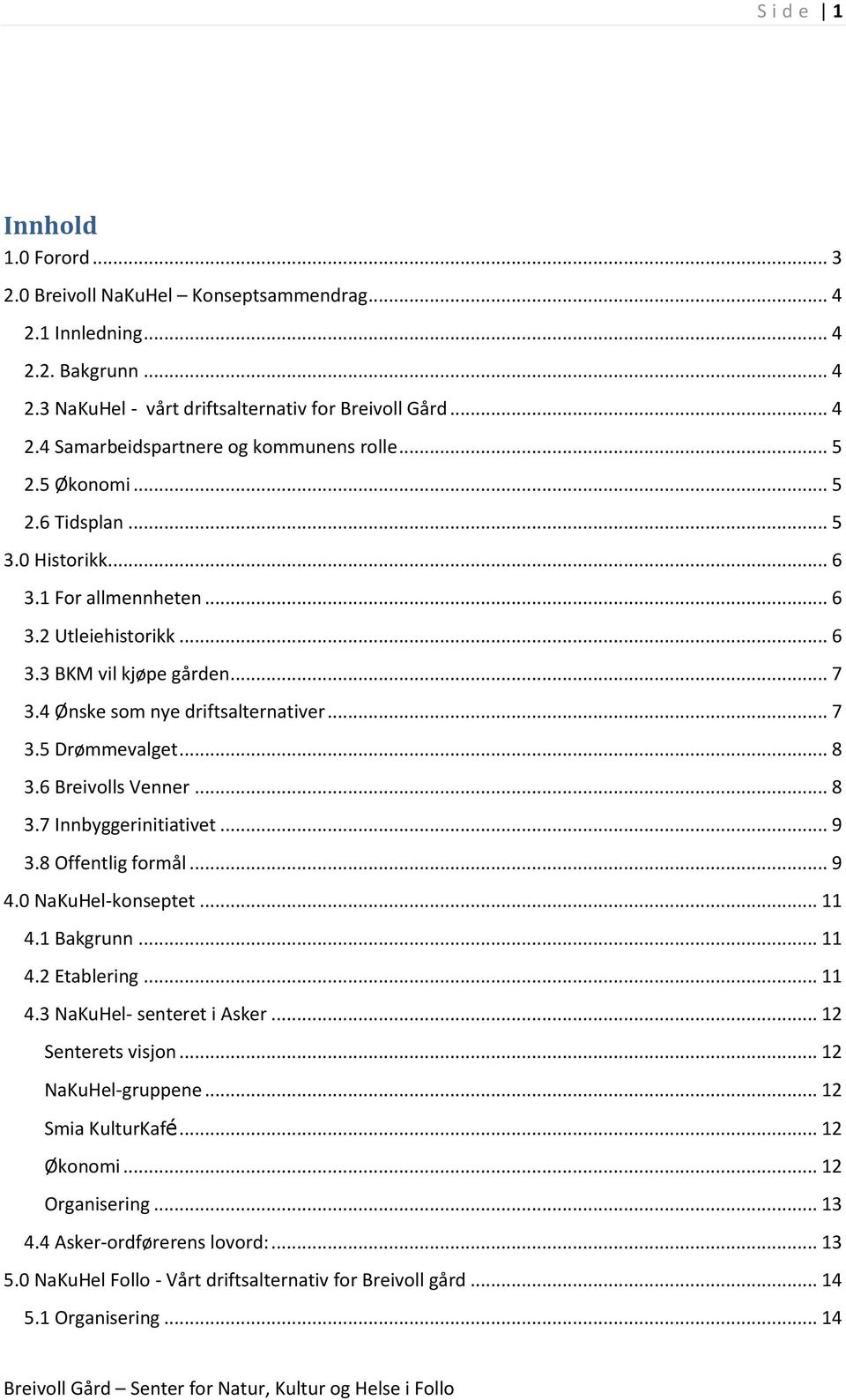 .. 8 3.6 Breivolls Venner... 8 3.7 Innbyggerinitiativet... 9 3.8 Offentlig formål... 9 4.0 NaKuHel-konseptet... 11 4.1 Bakgrunn... 11 4.2 Etablering... 11 4.3 NaKuHel- senteret i Asker.