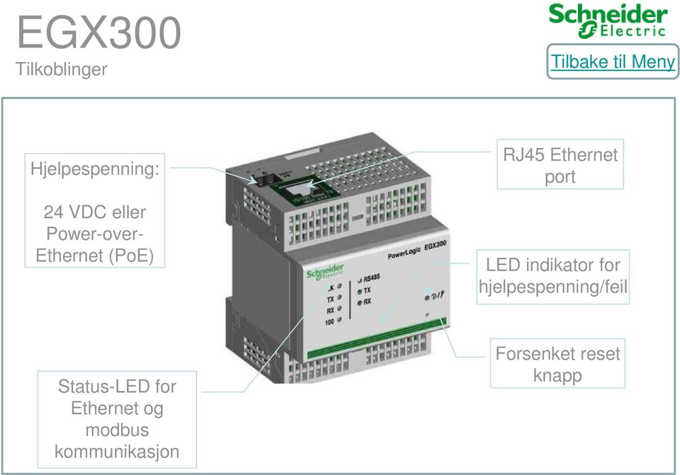 LED indikator for hjelpespenning/feil Status-LED