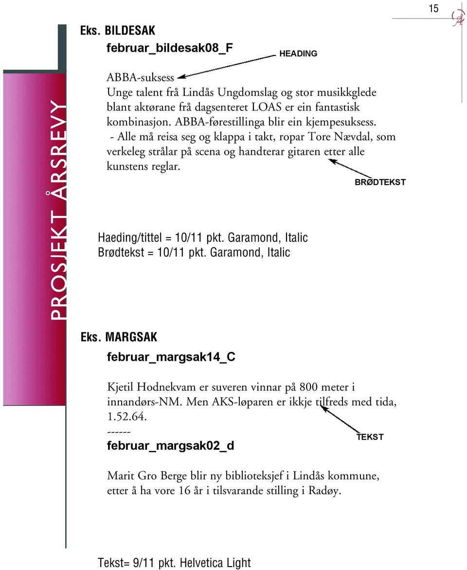 BRØDTEKST Haeding/tittel = 10/11 pkt. Garamond, Italic Brødtekst = 10/11 pkt. Garamond, Italic Eks. MARGSAK februar_margsak14_c Kjetil Hodnekvam er suveren vinnar på 800 meter i innandørs-nm.