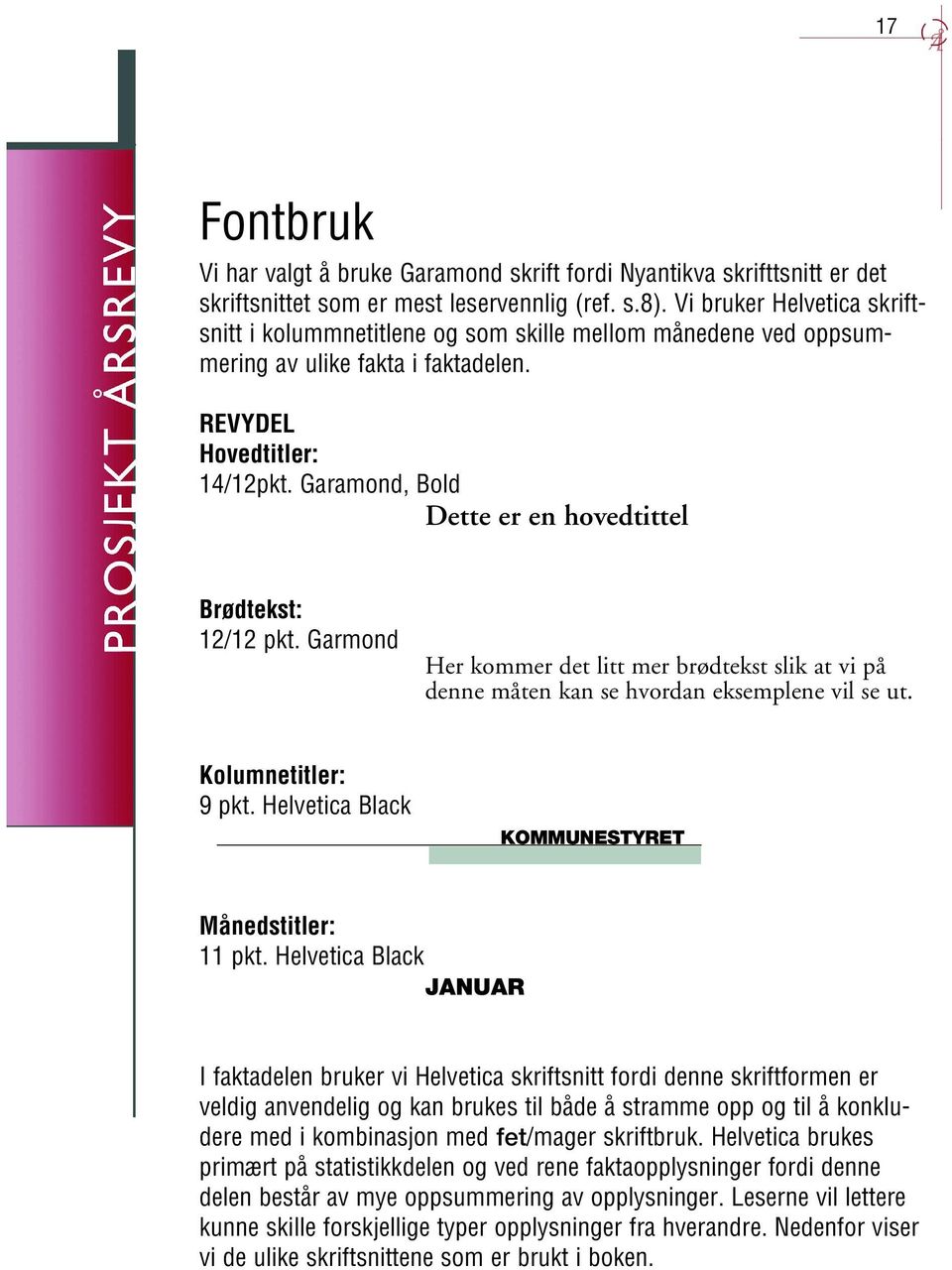 Garamond, Bold Dette er en hovedtittel Brødtekst: 12/12 pkt. Garmond Her kommer det litt mer brødtekst slik at vi på denne måten kan se hvordan eksemplene vil se ut. Kolumnetitler: 9 pkt.