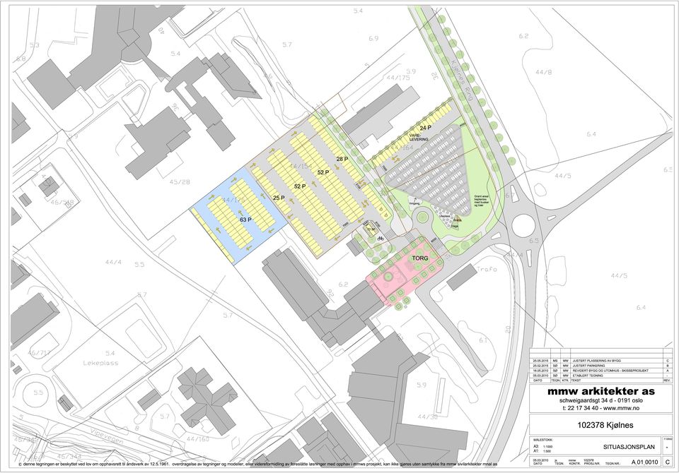.2 SØ MW JUSTERT PRKERING..9 18.0.20 SØ MW REVIDERT YGG OG UTOMHUS SKISSEPROSJEKT 0..20 SØ MW ETLERT TEGNING DTO TEGN.KTR. TEKST REV. schweigaardsgt 34 d 91 oslo t: 22 17 34 40 www.mmw.no 8.