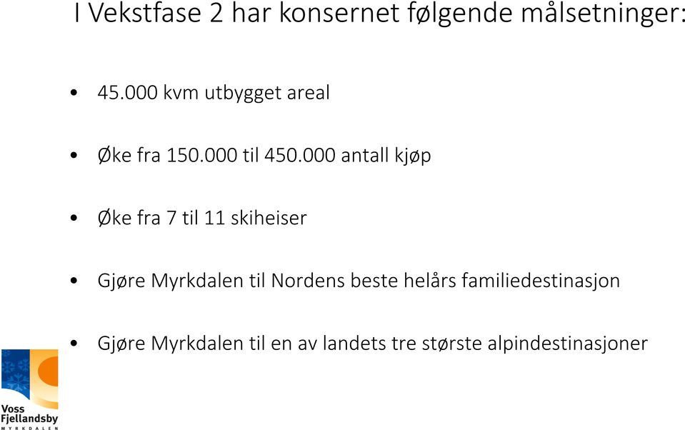 000 antall kjøp Øke fra 7 til 11 skiheiser Gjøre Myrkdalen til