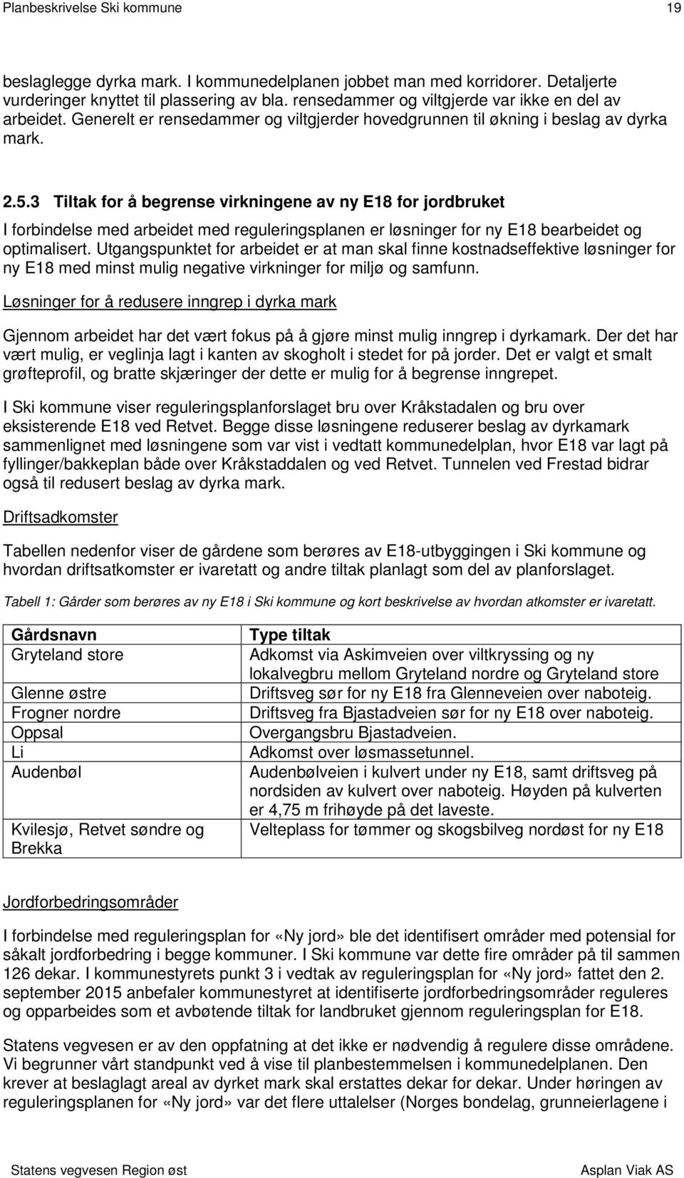 3 Tiltak for å begrense virkningene av ny E18 for jordbruket I forbindelse med arbeidet med reguleringsplanen er løsninger for ny E18 bearbeidet og optimalisert.