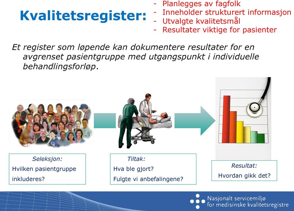 resultater for en avgrenset pasientgruppe med utgangspunkt i individuelle behandlingsforløp.