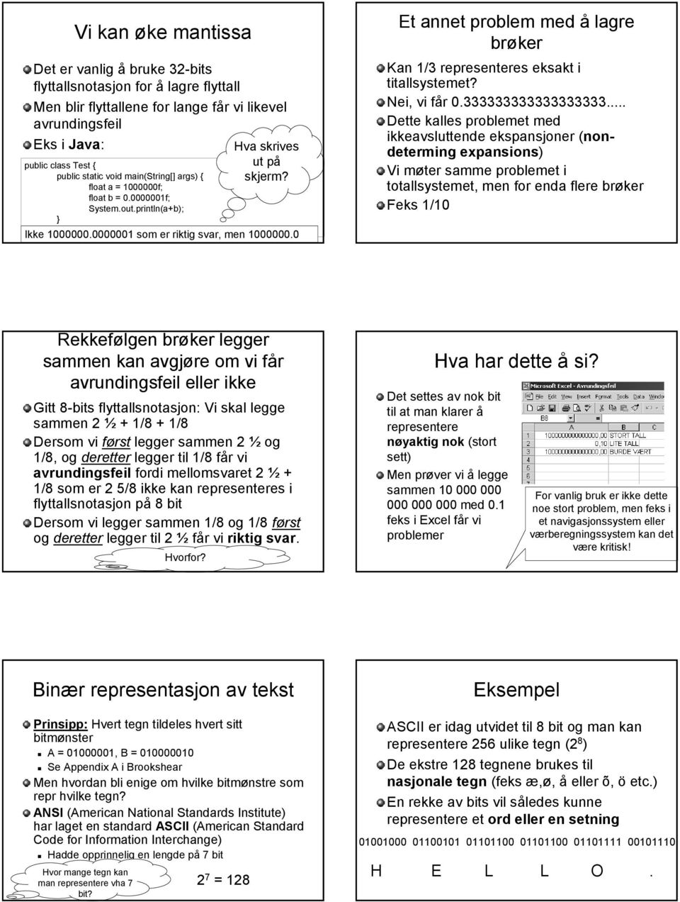 Et annet problem med å lagre brøker Kan /3 representeres eksakt i titallsystemet? Nei, vi får.333333333333333333.