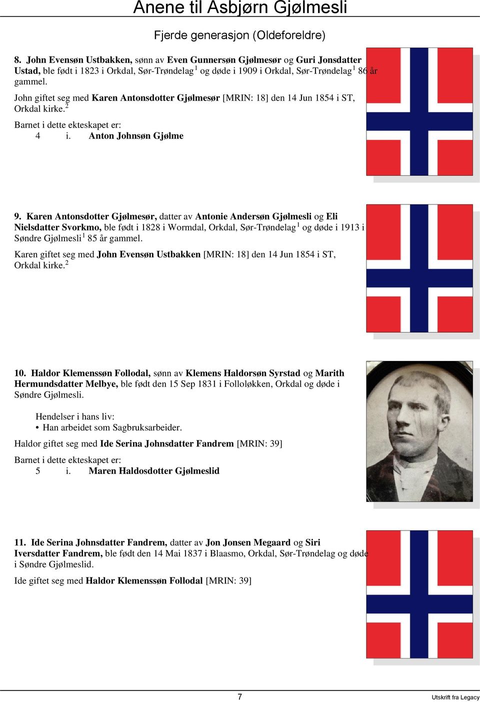 John giftet seg med Karen Antonsdotter Gjølmesør [MRIN: 18] den 14 Jun 1854 i ST, Orkdal kirke.2 4 Anton Johnsøn Gjølme 9.