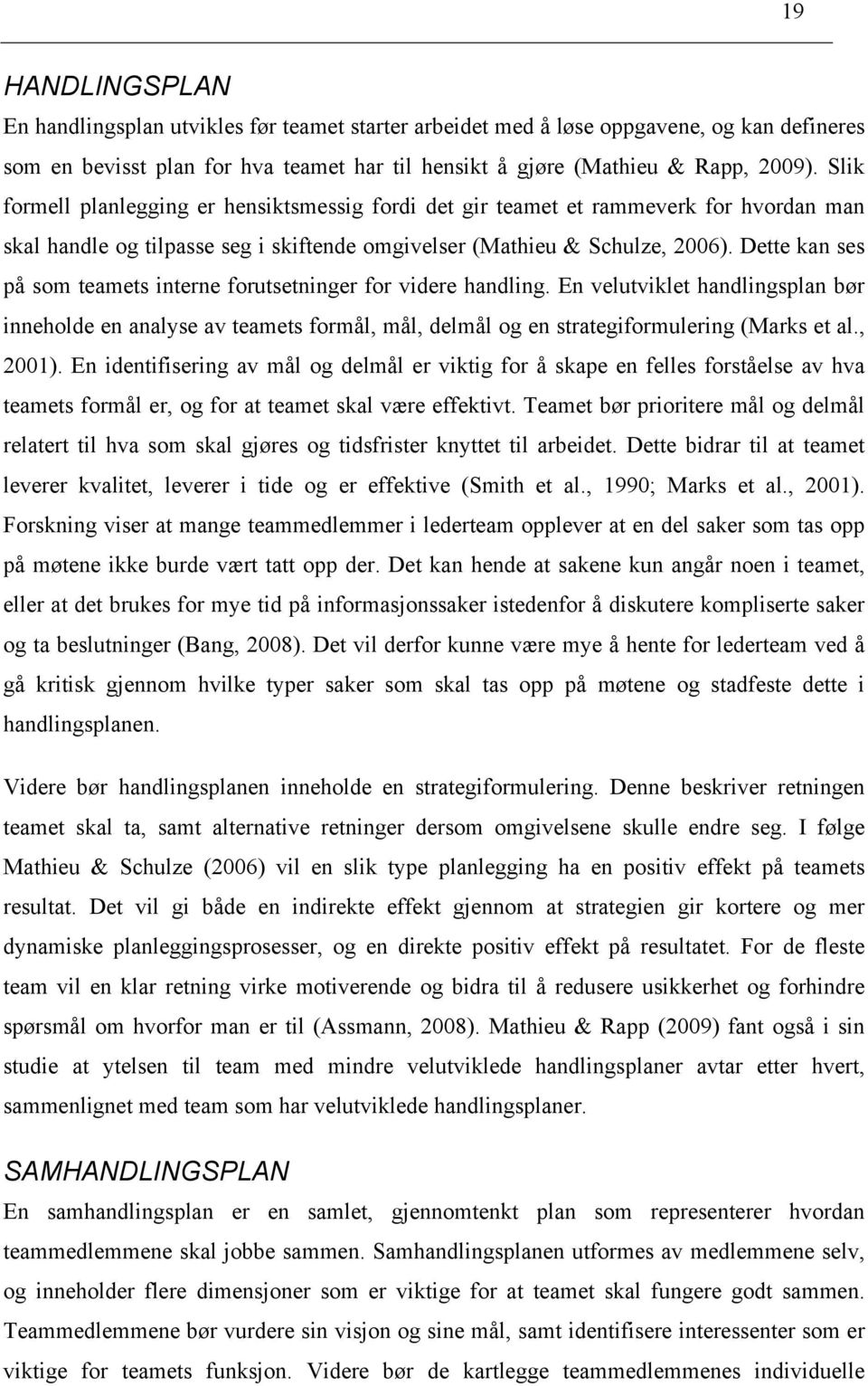 Dette kan ses på som teamets interne forutsetninger for videre handling. En velutviklet handlingsplan bør inneholde en analyse av teamets formål, mål, delmål og en strategiformulering (Marks et al.