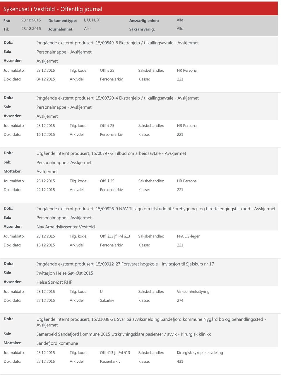 2015 Arkivdel: Personalarkiv tgående internt produsert, 15/00797-2 Tilbud om arbeidsavtale - Personalmappe - Dok. dato: 22.12.