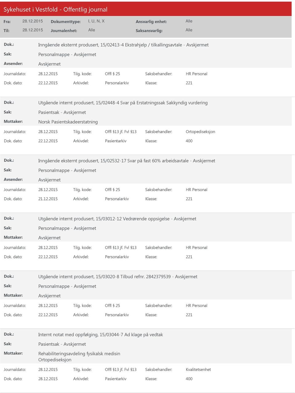 2015 Arkivdel: Pasientarkiv Inngående eksternt produsert, 15/02532-17 Svar på fast 60% arbeidsavtale - Personalmappe - Dok. dato: 21.12.