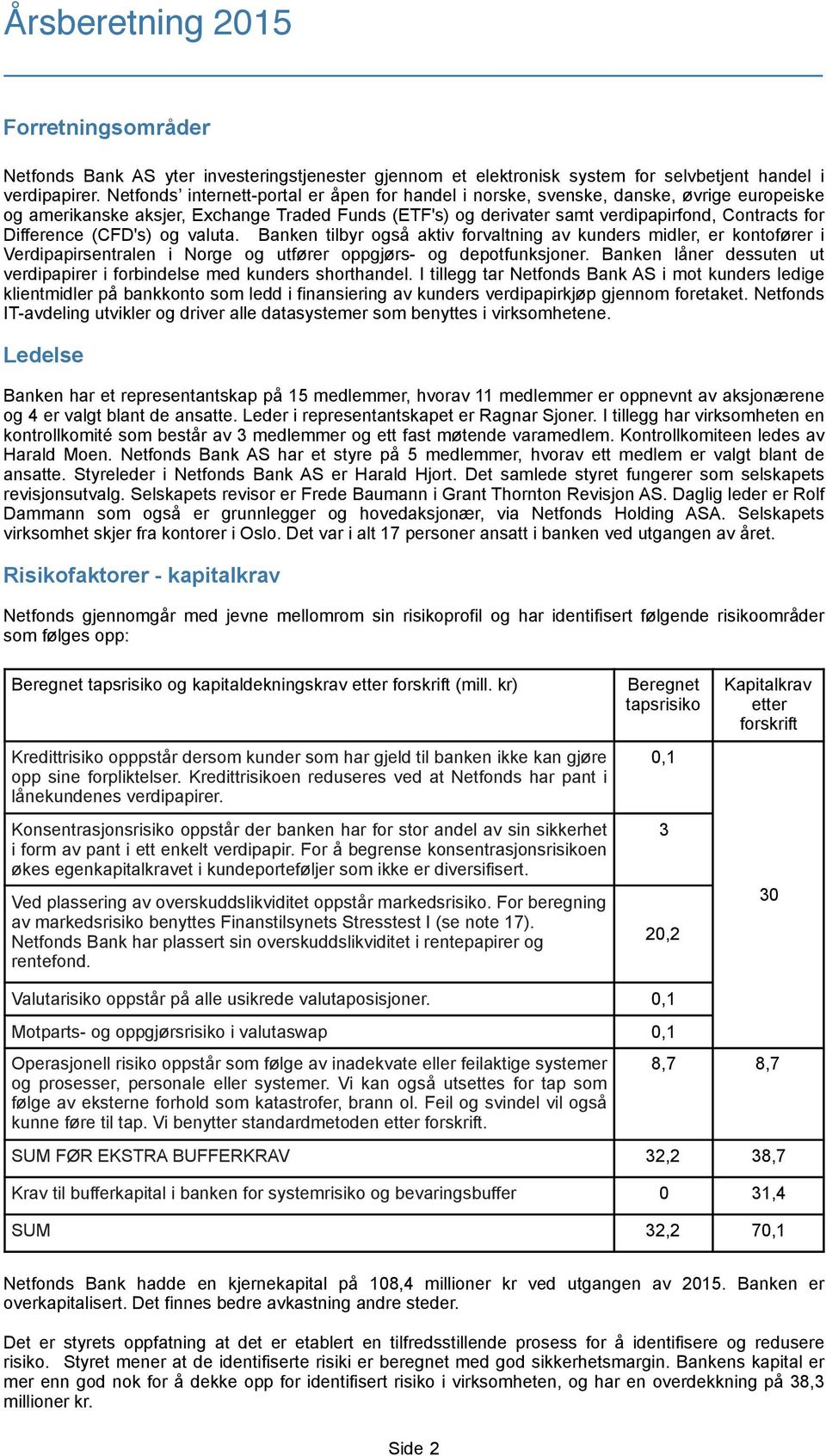 Difference (CFD's) og valuta. Banken tilbyr også aktiv forvaltning av kunders midler, er kontofører i Verdipapirsentralen i Norge og utfører oppgjørs- og depotfunksjoner.