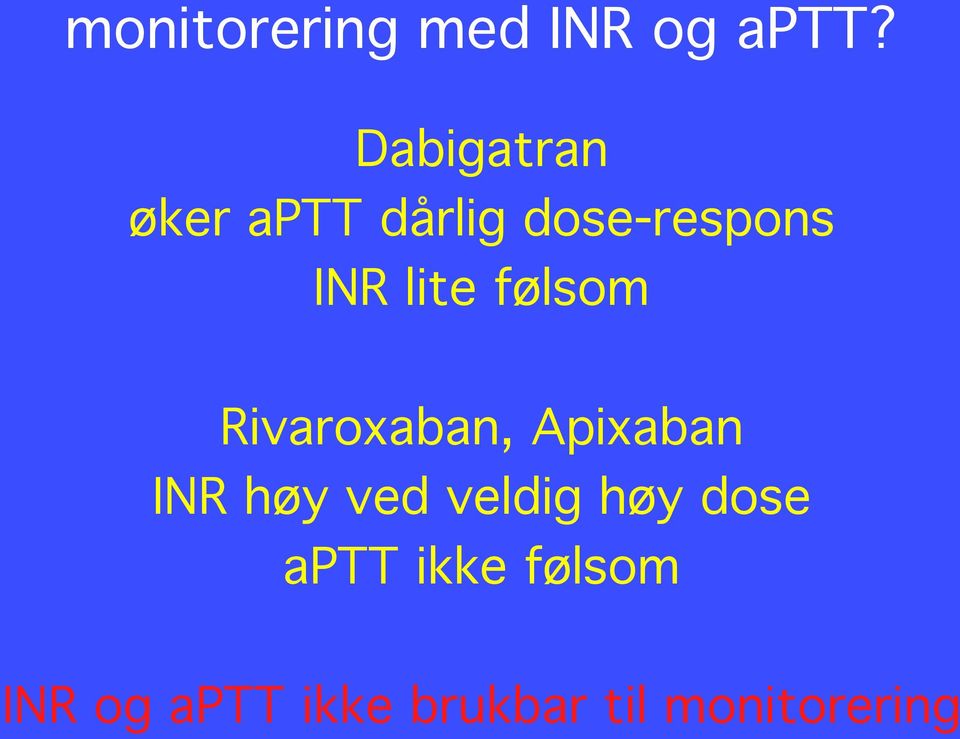 lite følsom Rivaroxaban, Apixaban INR høy ved