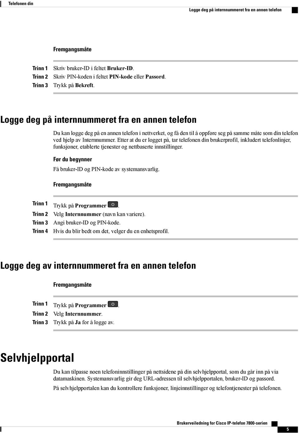 Etter at du er logget på, tar telefonen din brukerprofil, inkludert telefonlinjer, funksjoner, etablerte tjenester og nettbaserte innstillinger.