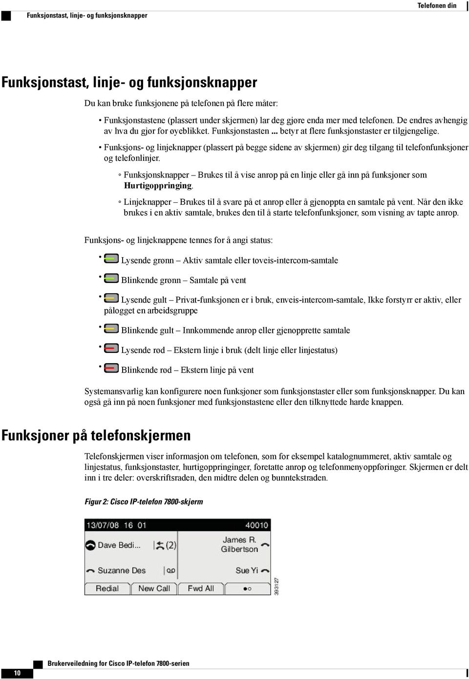 Funksjons- og linjeknapper (plassert på begge sidene av skjermen) gir deg tilgang til telefonfunksjoner og telefonlinjer.