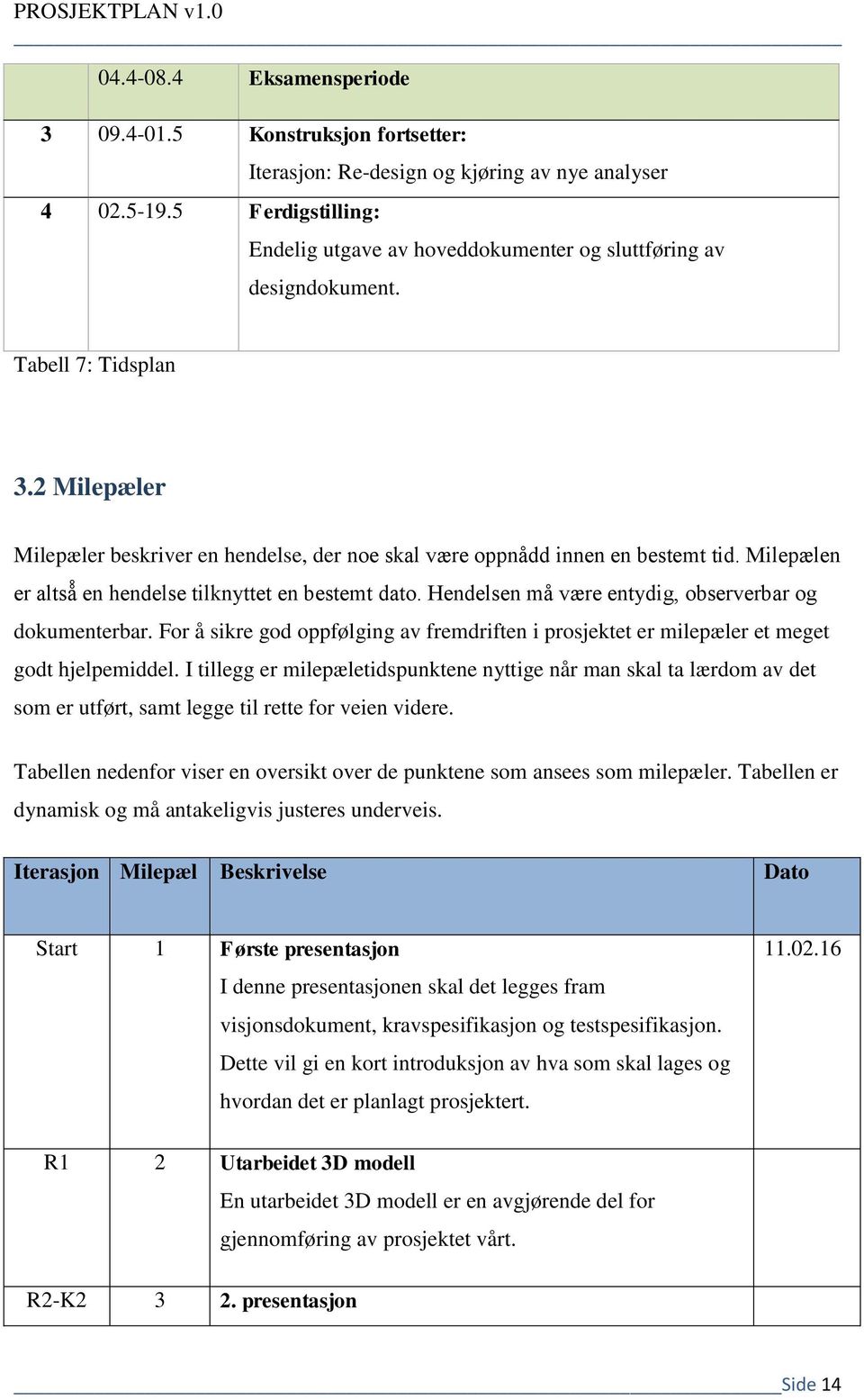 2 Milepæler Milepæler beskriver en hendelse, der noe skal være oppnådd innen en bestemt tid. Milepælen er altså en hendelse tilknyttet en bestemt dato.